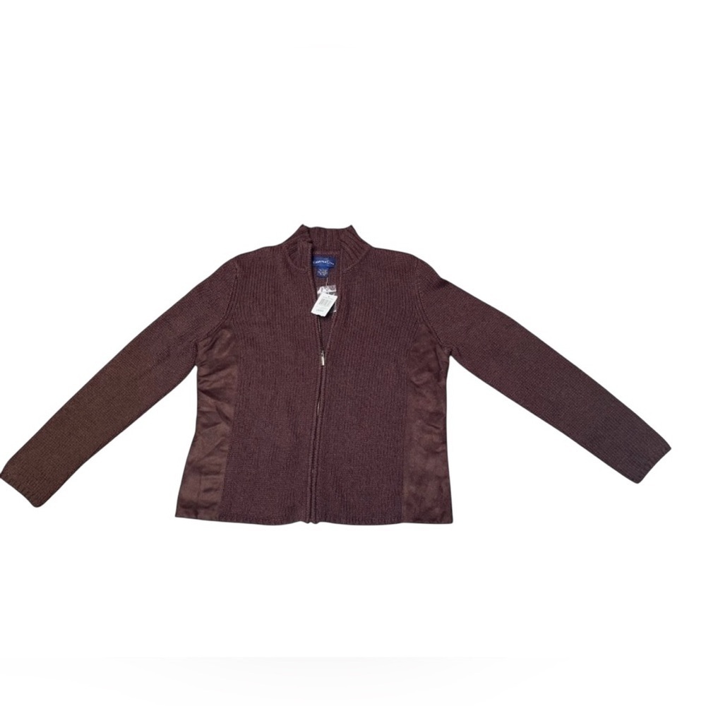 NWT Charter Club Full Zip Cotton Lambswool Knit Sweater Jacket - Java Size L